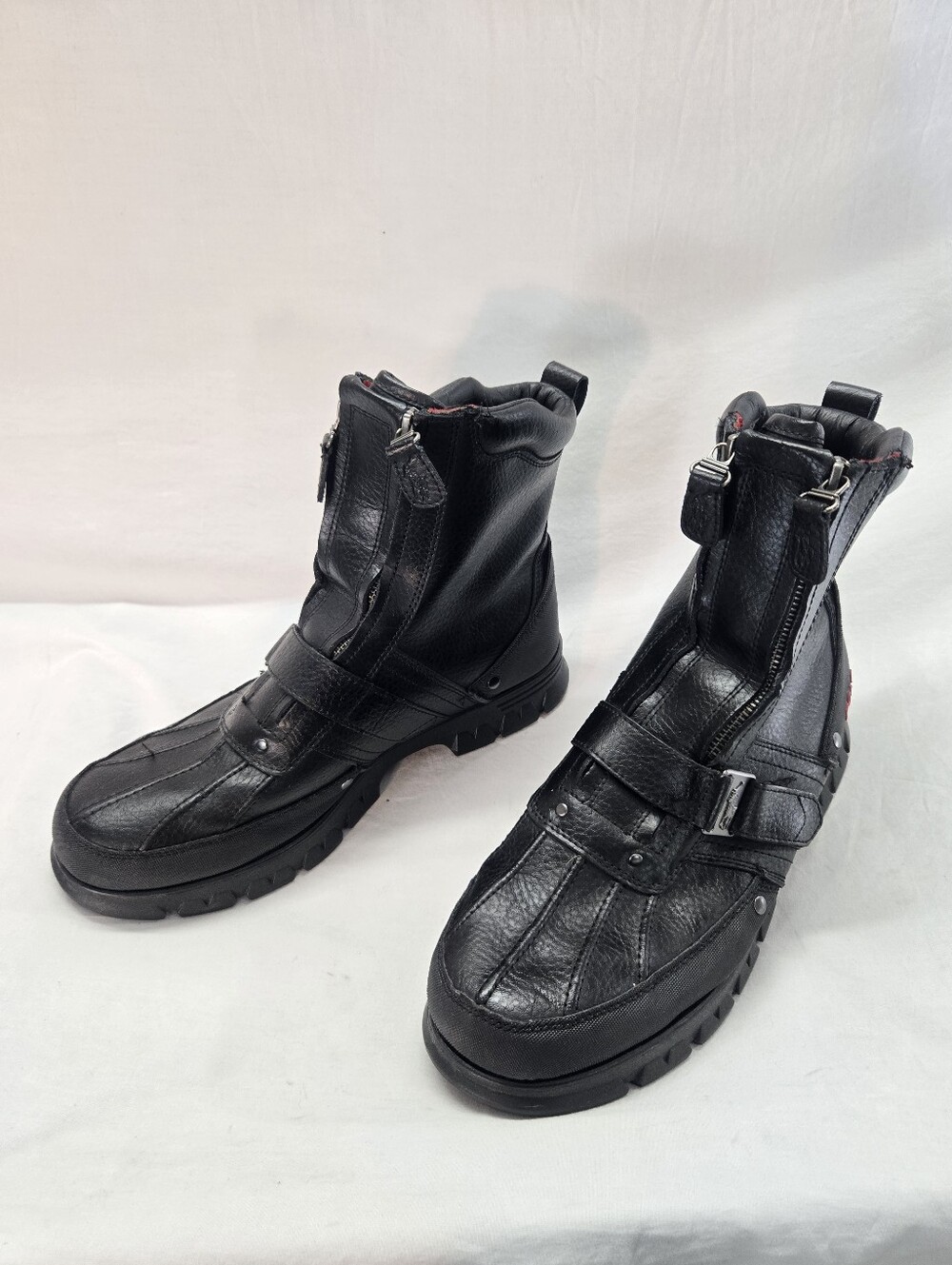 Polo Ralph Lauren Conquest Hi III Men's 13D Black Leather Duck Boots Zip Strap